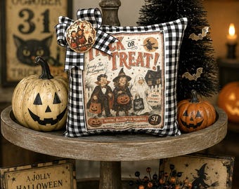 Vintage Trick or Treat Halloween Mini Pillow - Tiered Tray Decor - Halloween