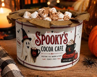 Halloween Cocoa Cafe Can | Hand Painted Vintage Style Spooky Tin