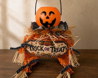 Jack O' Lantern Shelf Sitter - Holiday Display Item - Tiered Tray Decor