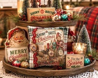 Shiny Brite Christmas Mini Pillow - Tiered Tray Decor - Christmas