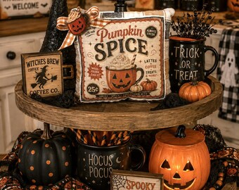 Pumpkin Spice Mini Pillow - Tiered Tray Decor - Halloween