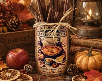 Cinnamon Spice Holiday Tin - Autumn Leaves Bakery Shoppe - Distressed - Primitive - Home Decor