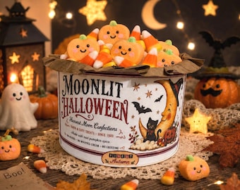 Moonlit Halloween Tin Decor | Hand-Painted Vintage Style Halloween Can
