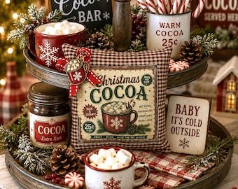 Christmas Cocoa Mini Pillow - Tiered Tray Decor - Christmas