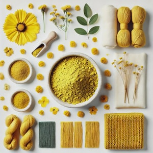 Weld (Reseda Luteola) Yellow Natural Dye Powder for yellow to green shades on all natural fabrics.