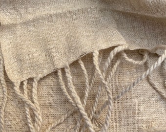 Wild Silk Fairtrade Handwoven and Handspun Unbleached Silk Noil Scarf 70-200 cm 2 heddles