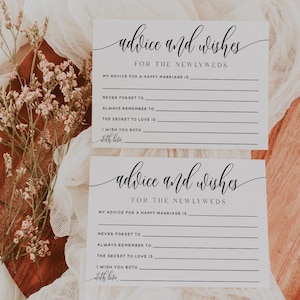 Carte de conseils pour la douche nuptiale de 5,5 x 4,25 pouces IMPRIMÉ + EXPÉDIÉ | Conseils et souhaits pour le jeu des jeunes mariés | Activités minimalistes modernes bohèmes | M2