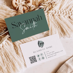 Minimalistische grüne Visitenkarte Vorlage, druckbare Visitenkarte, bearbeitbare Visitenkarte, DIY Visitenkarte, Boho Terrakotta, Visitenkarte