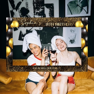 Black & Gold Balloon Birthday Photo Booth Frame Template (Digital Download) | M20