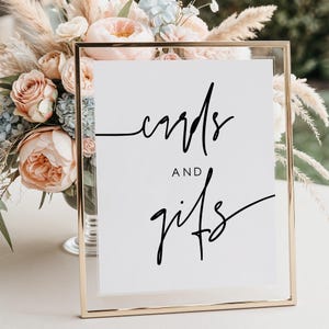 Enseigne pour cartes et cadeaux imprimée + expédiée 20 x 10 po. | Enseigne de table pour cadeau de mariage | Décoration de table de réception | Enseigne de mariage minimaliste | Boho moderne | M7