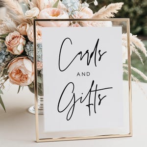 Enseigne pour cartes et cadeaux imprimée + expédiée de 20 x 10 po. | Enseigne de table pour cadeau de mariage | Présentoir de table élégant | Signalisation de réception | Décoration de douche nuptiale | M7