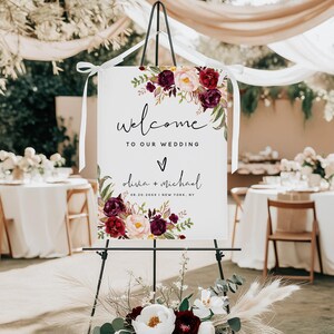 Etsy_SunshinePartyMoments_Personalized Wedding Welcome Sign: Dusty Pink Burgundy, Boho Floral Foam Board Poster | F2_cover_photo_8