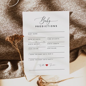 Baby Predictions Cards Template, Baby Shower Prediction Game, DIY Baby Shower Game Cards, Editable Template, Instant Download, S1