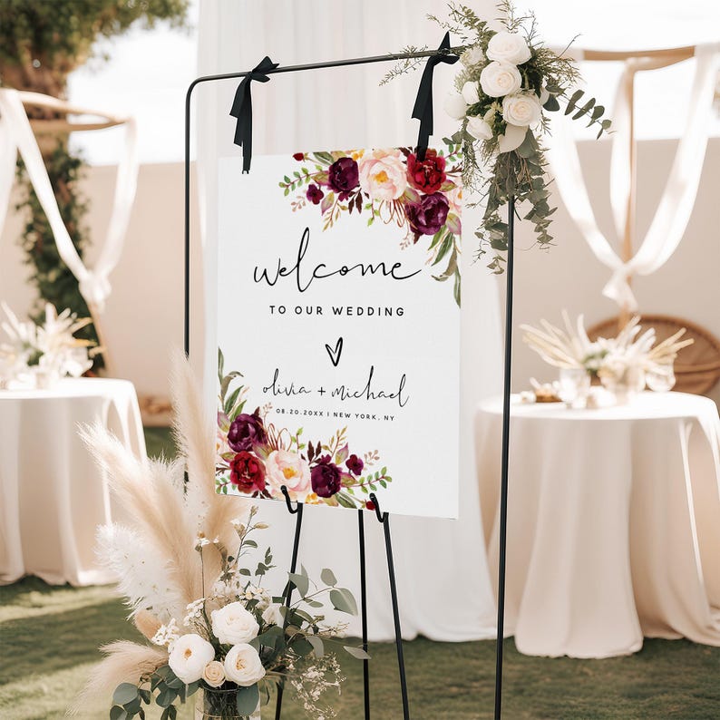 Etsy_SunshinePartyMoments_Personalized Wedding Welcome Sign: Dusty Pink Burgundy, Boho Floral Foam Board Poster | F2_cover_photo_9