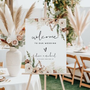 PRINTED + SHIPPED Personalized Wedding Welcome Sign: Boho Pampas Floral ...