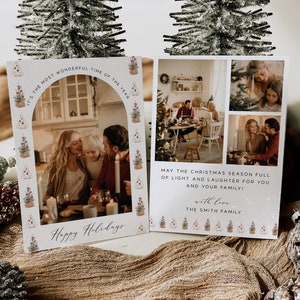 ボヘミアン風フォトクリスマスカードテンプレート：DIY印刷可能（すぐにダウンロード可能）