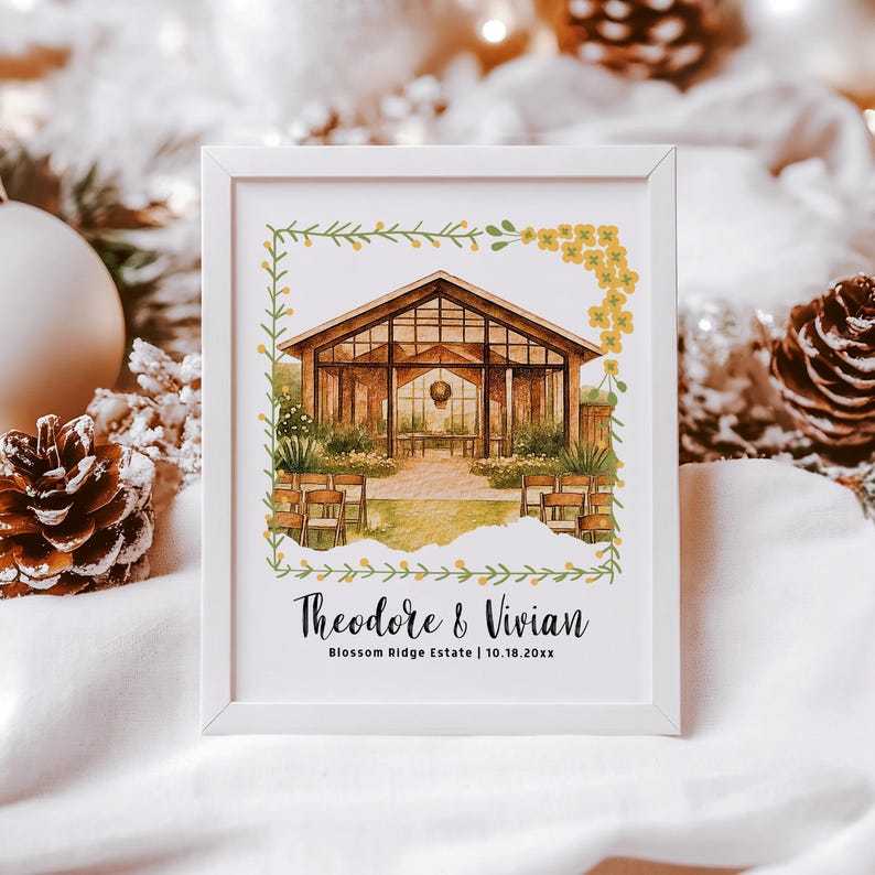 Custom Wedding Venue Portrait: Watercolor Venue Illustration ...