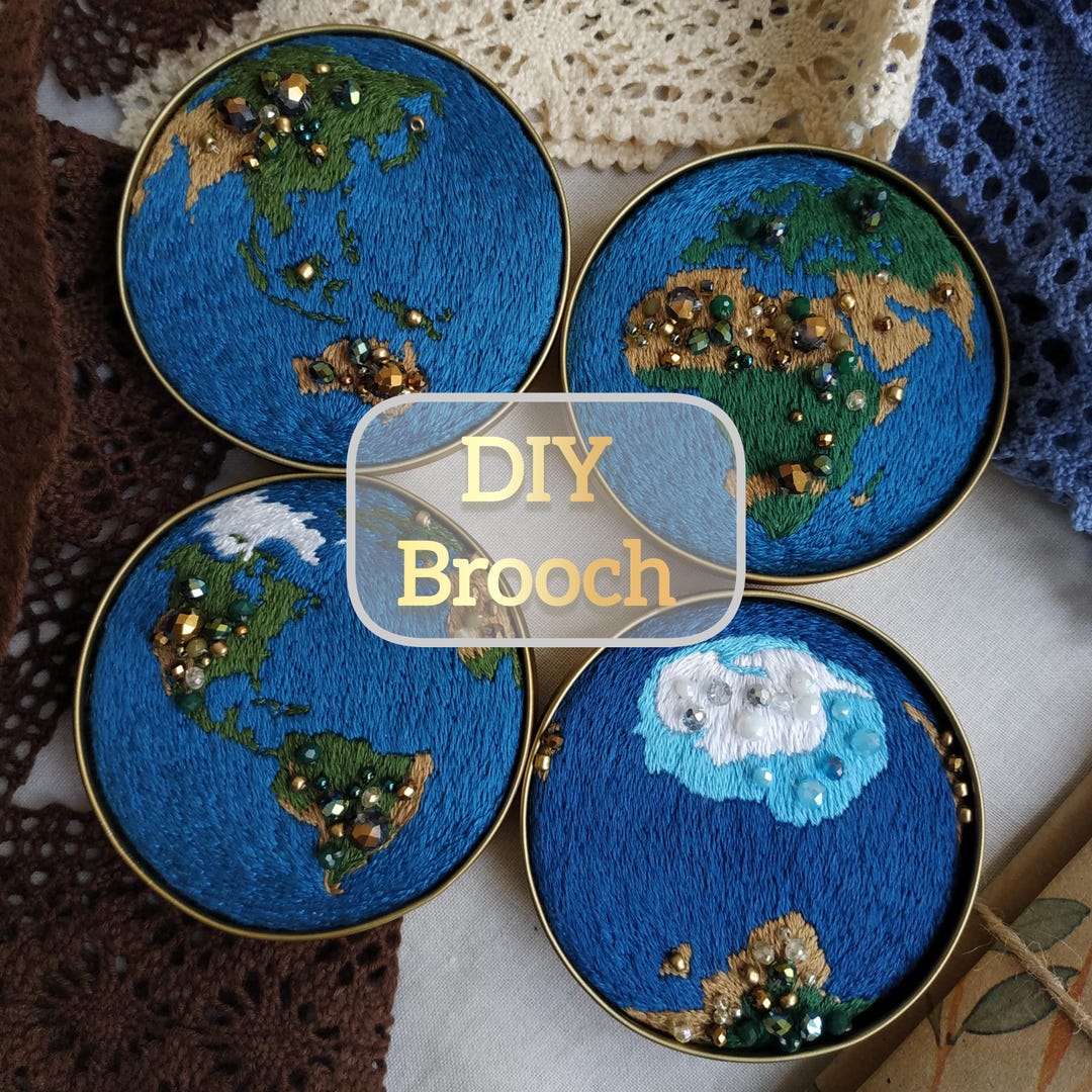 Continent Patterns Continents PDF Hand Embroidery Pattern / DIY Embroidered Brooch ...