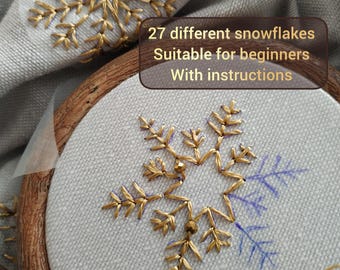 Schneeflocke Hand Stickmuster: 27 Winter Designs (PDF Pattern)