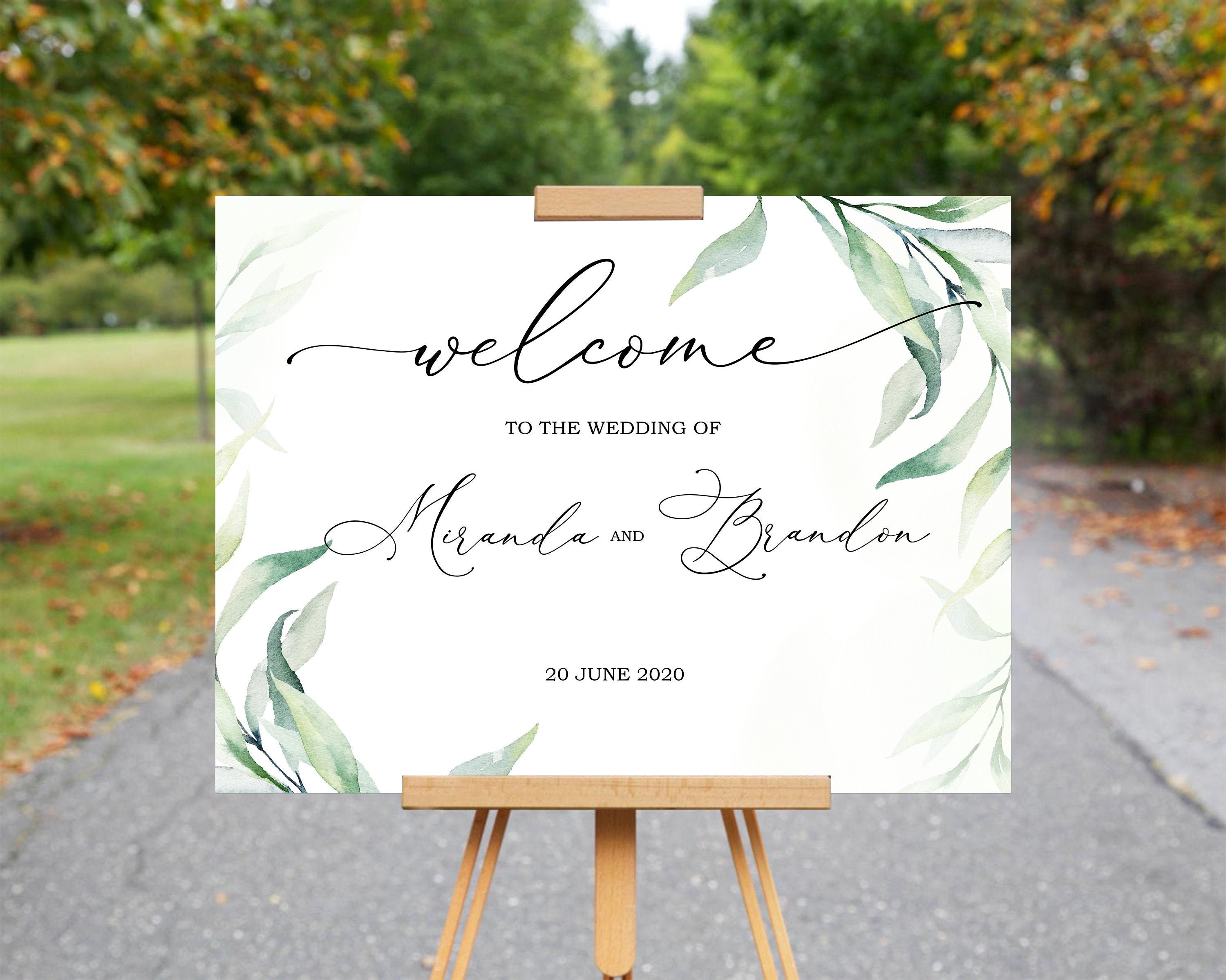 Green Leaves Welcome Sign Wedding 100% Editable Template | Etsy