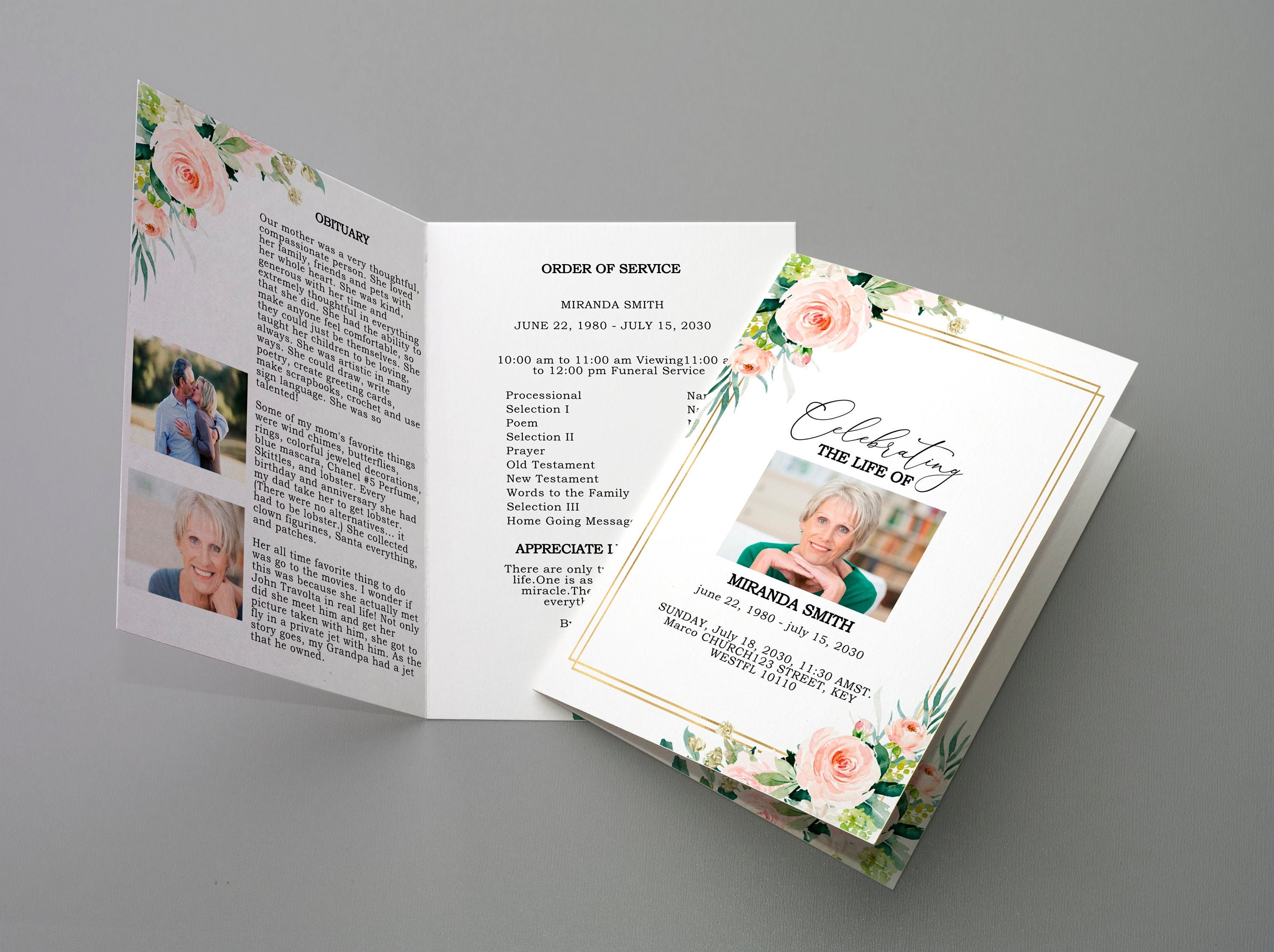 Floral Funeral Program Template Editable Printable Memorial Program Images