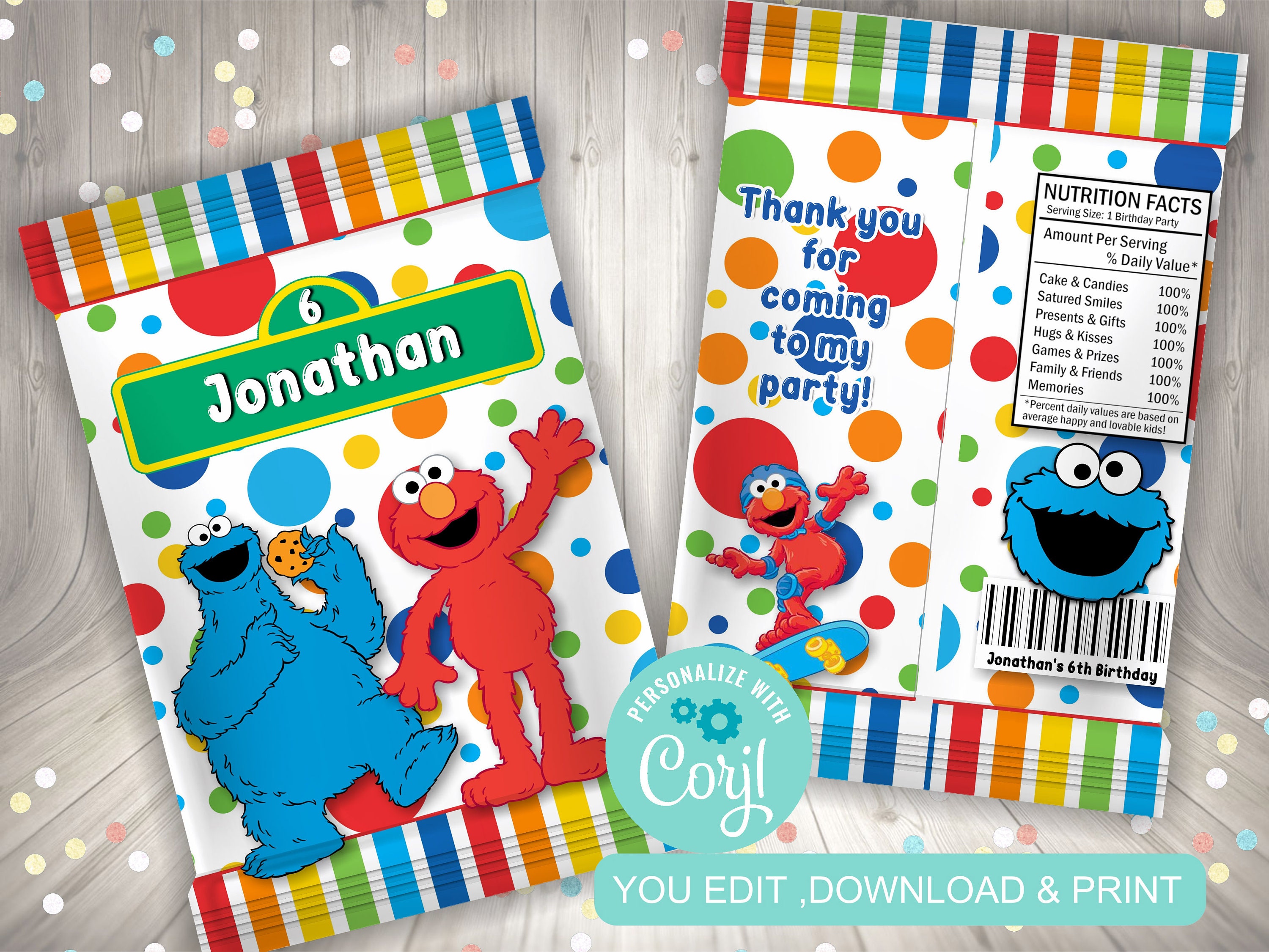 Editable Sesame street Chip Bags Sesame street Candy Bag Etsy