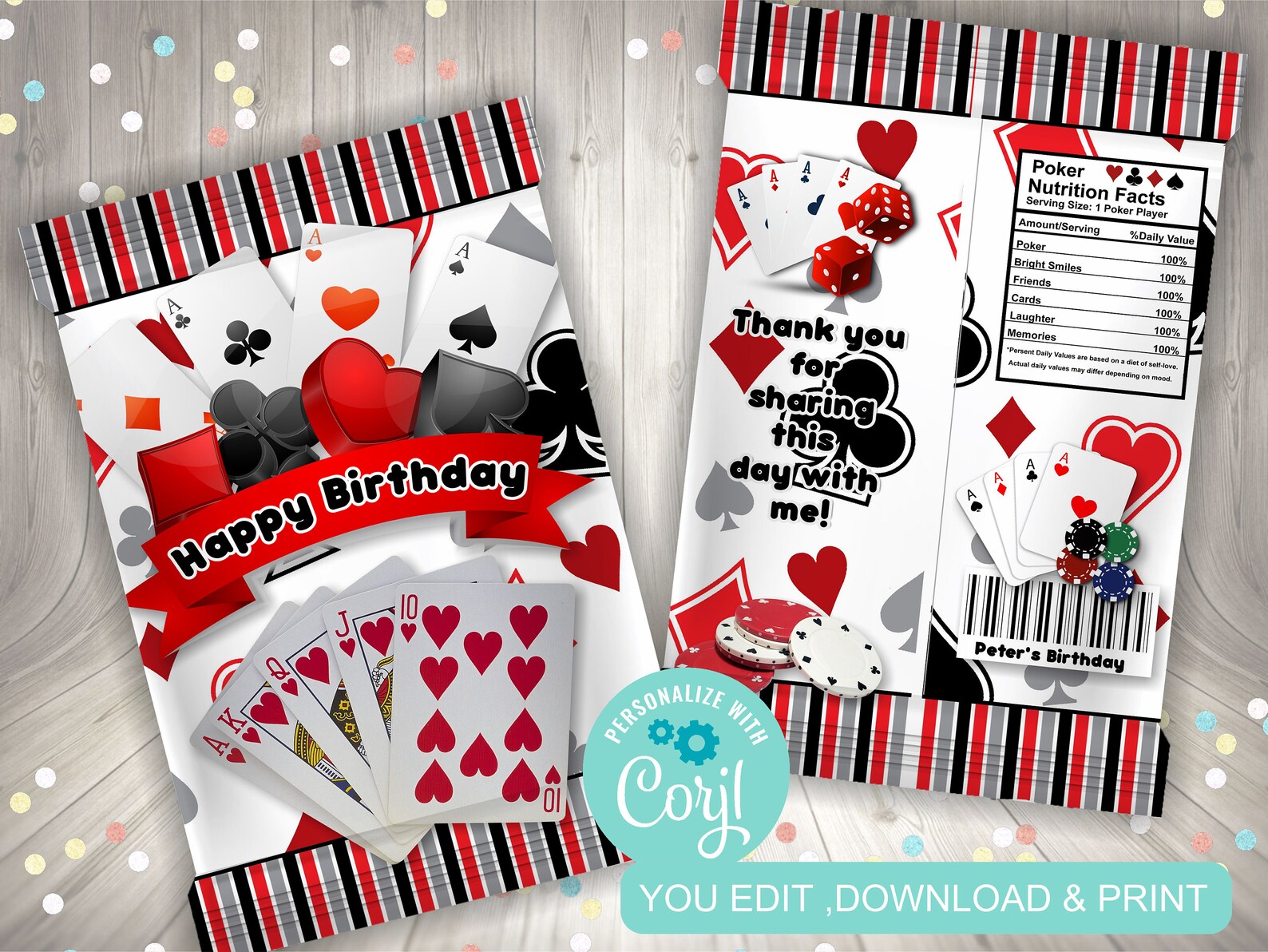 Editable Poker Chip Bags Poker Night Candy Bag Card Favor Etsy