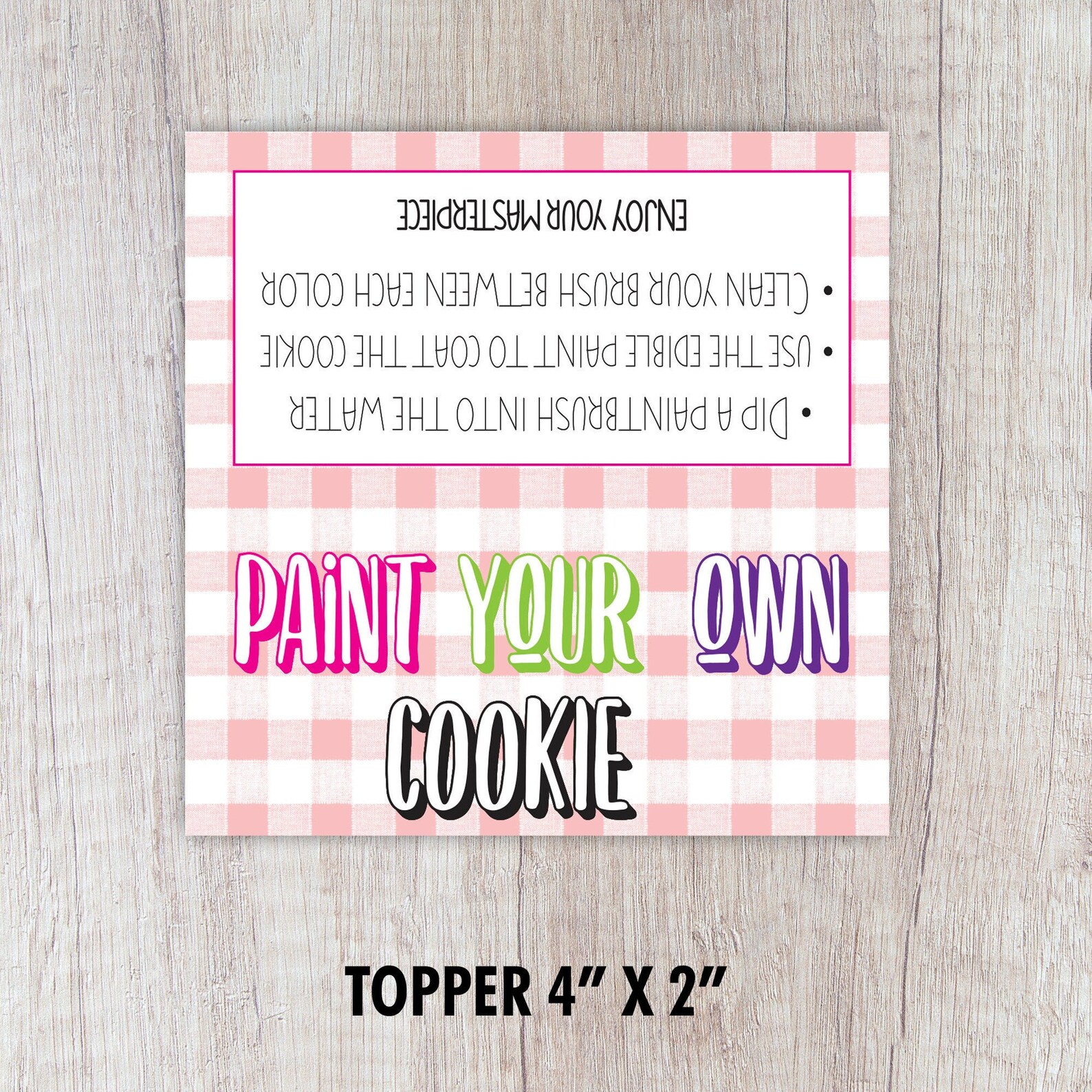 Paint Your Own Cookie Treat Bag Topper Gingham Printable Bag Etsy