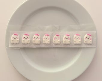 Royal Icing Decorations - EIGHT pcs. Kawaii Girly Ghosts