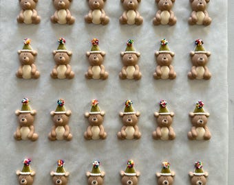 Royal Icing Decoration - SIX Bears with Party Hats