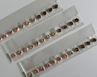 Royal Icing Decoration - TWELVE pcs.  Mini Doughnuts with Rainbow Sprinkles
