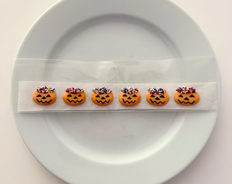 Royal Icing Decorations - SIX pcs. Pumpkin Candy Bucket