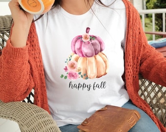 happy fall yall t-shirt, halloween shirt women, thanksgiving t-shirt women pink, pumpkin shirt women, fall theme shirt, pink fall t-shirt