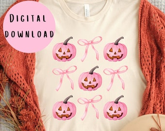 Kokette Halloween PNG: Pinker Kürbis & Schleifen (Digital Download)