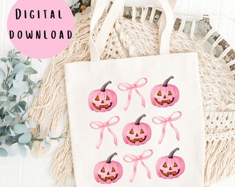 Kokette Halloween PNG: Pink Kürbis & Schleifen Clipart (digitaler Download)
