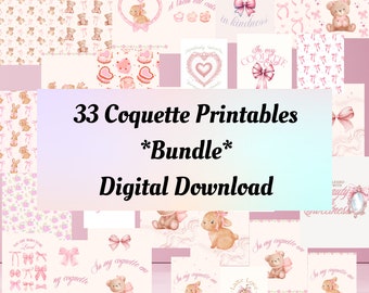 Láminas de arte mural Coquette: Decoración para habitación femenina (Descarga digital)