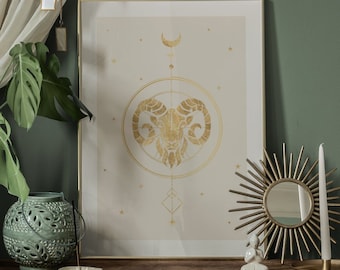 Aries Zodiac Poster: Gold Constellation Art Print