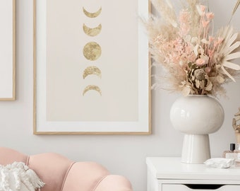 Kunstprint gouden maanstanden: spirituele muurdecoratie