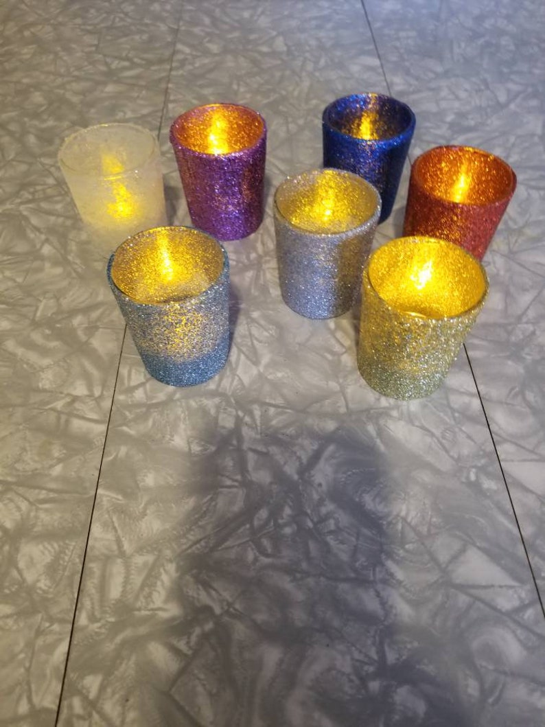 Hand Painted Glitter Votive Candle Holders. Set of 4 for Parties