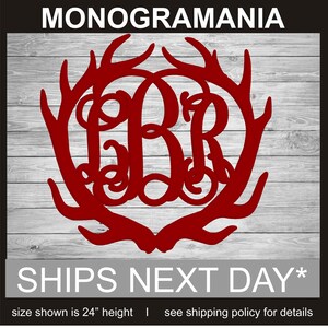 Letras del monograma de madera de ciervo de cornamenta - Cornamenta, buck, decoración de la habitación de la vid de madera de ciervo - Decoración del vivero - Decoración de la puerta principal - Monograma de iniciales de madera