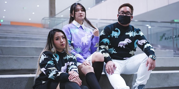 Pastel Dinos Knit Sweater Etsy