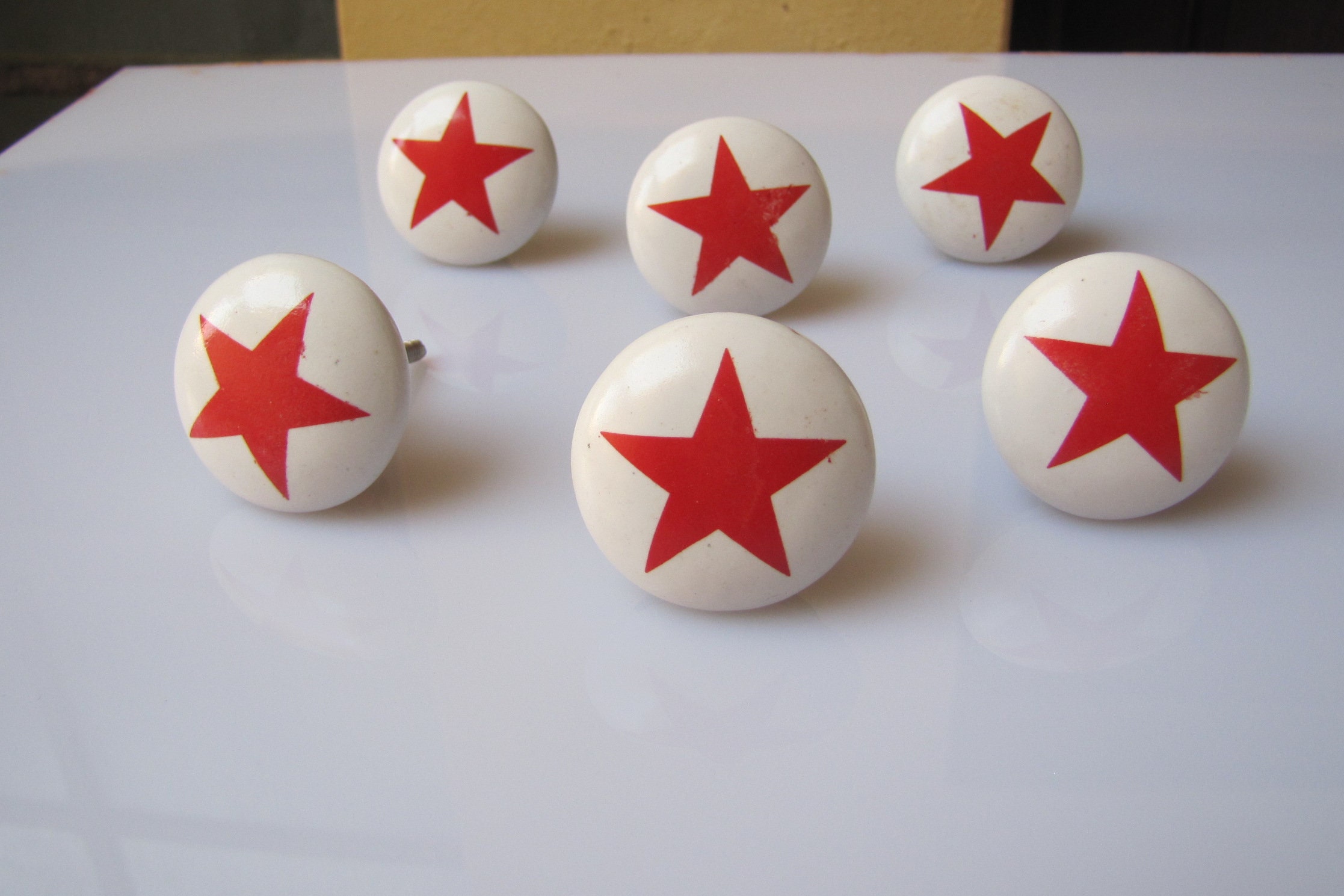 Flat Red Star Shape Ceramic Knobs Kitchen Knobs Hardware Knobs