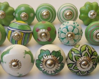 Assorted Green vintage Ceramic Knobs Kitchen Cabinet Knobs Hardware Knobs Cupboard Knobs Drawer Knobs Cabinet Knobs Door Knobs