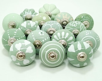 Hand-Painted Ceramic Cabinet Knobs: Vintage Shabby Chic Drawer Pulls