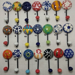 Multicolor Ceramic Hooks Handpainted Hooks Bathroom Hooks Decorative Hooks Kitchen Wall Hooks Coat Hangers Towel Hanger Colorful Hooks