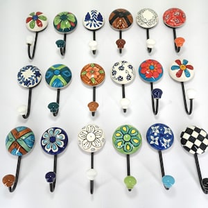 Multicolor Ceramic Hooks Handpainted Hooks Bathroom Hooks Decorative Hooks Kitchen Wall Hooks Coat Hangers Towel Hanger Colorful Hooks