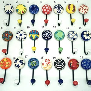 Hand-Painted Ceramic Wall Hooks – Set of 21 Unique Designs – Boho, Floral, and Abstract Styles