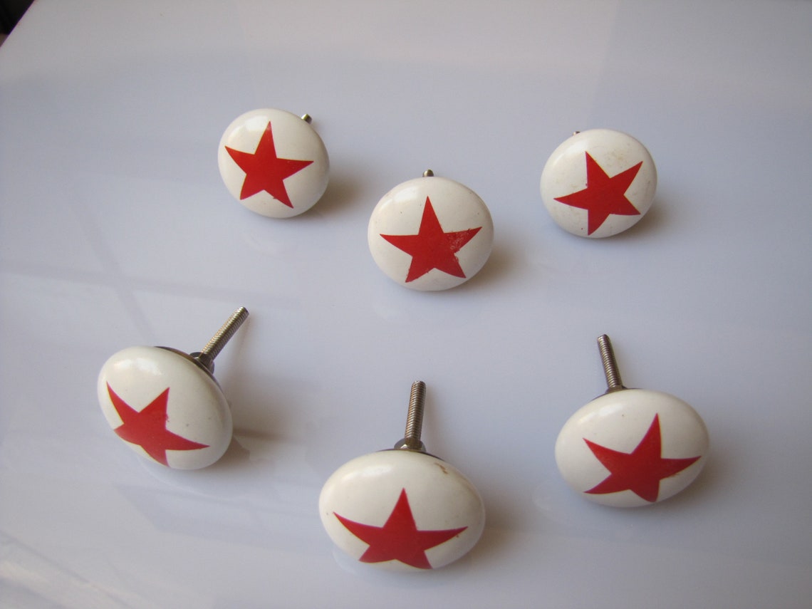 Flat Red Star Shape Ceramic Knobs Kitchen Knobs Hardware Knobs