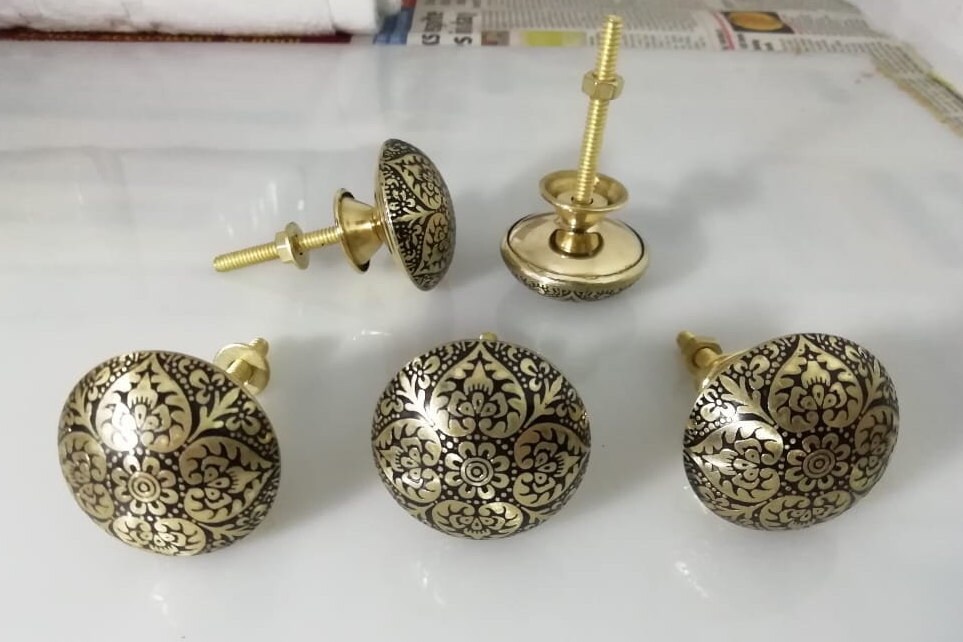 Beautiful Golden Black Brass Knobs Kitchen Drawer Etsy UK