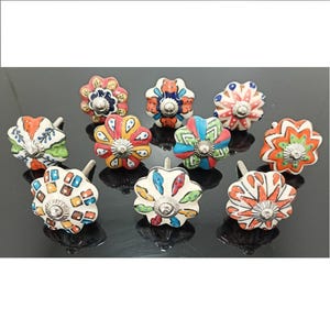 Kitchen Cabinet Knobs Cupboard Knobs Drawer Knobs  Ceramic Knobs | Hand-Painted Drawer Pulls | Vintage Cabinet Knobs  Shabby Chic 24